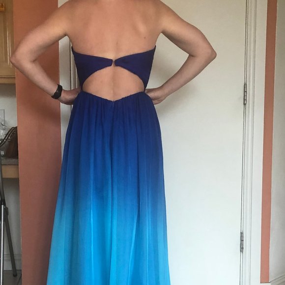 Blue Ombre Strapless Prom Dress - Picture 2 of 4